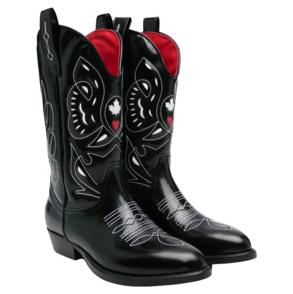 Schwarze Leder-Westernstiefel mit Stickerei