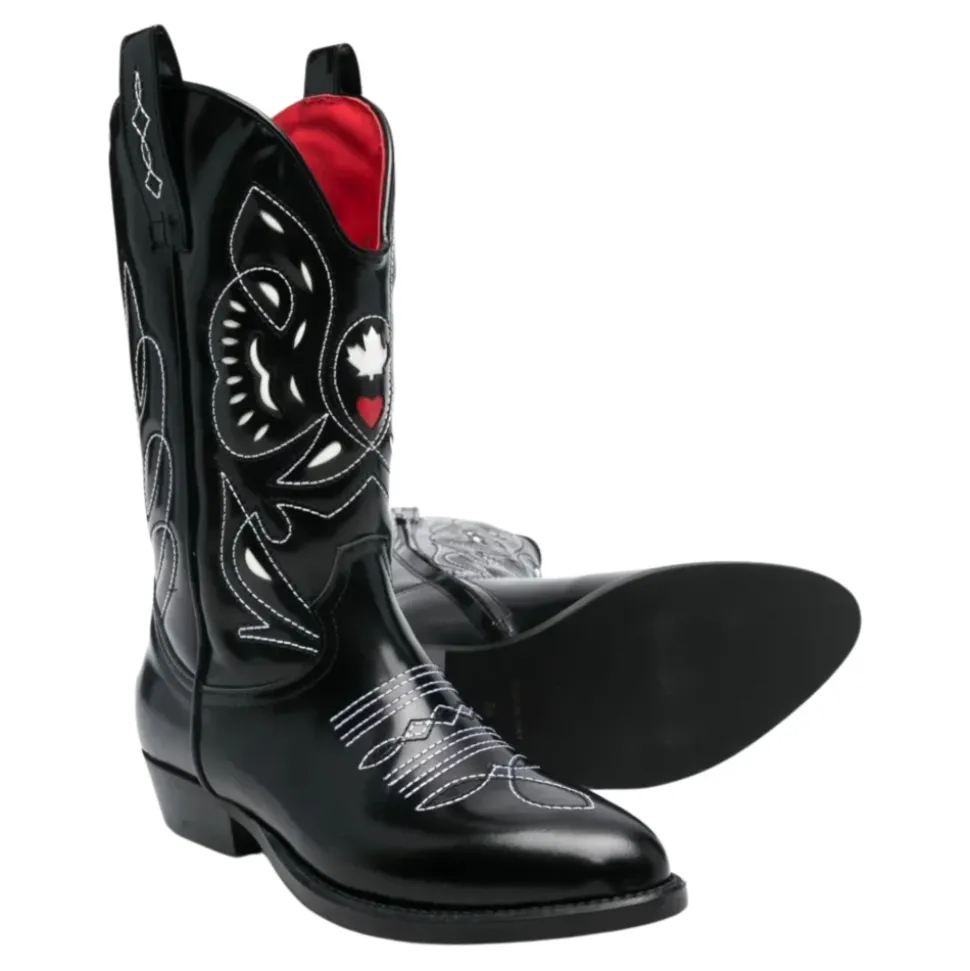 Schwarze Leder-Westernstiefel mit Stickerei