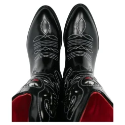 Schwarze Leder-Westernstiefel mit Stickerei