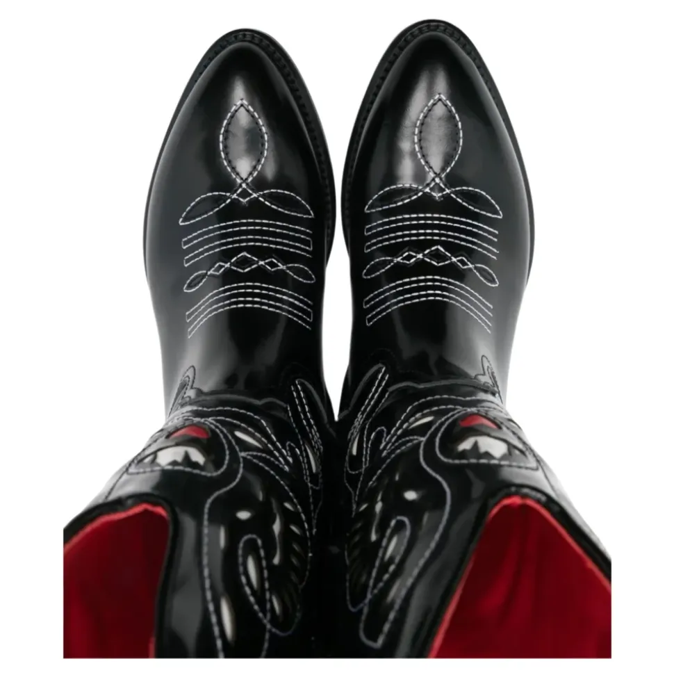 Schwarze Leder-Westernstiefel mit Stickerei