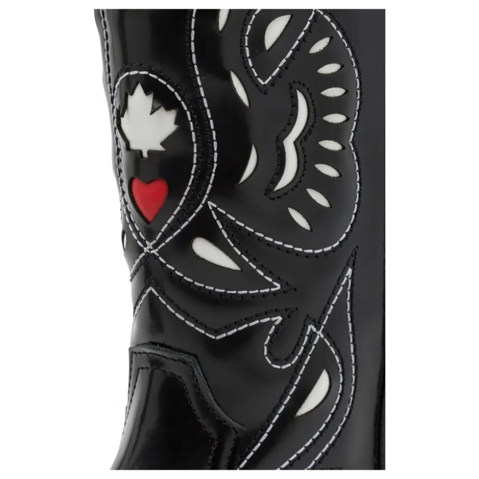 Schwarze Leder-Westernstiefel mit Stickerei