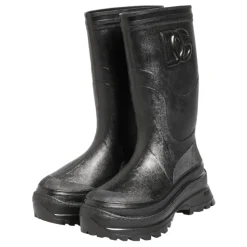 Schwarze Metallic Pull-On Regenstiefel
