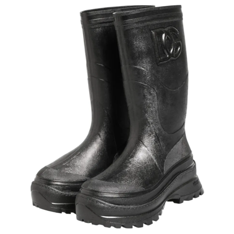Schwarze Metallic Pull-On Regenstiefel