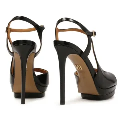 Schwarze Plateau- und Stilettosandalen.Dieses Produkt fällt klein aus.