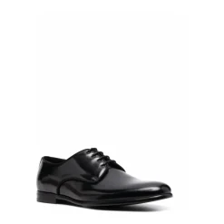 Schwarze Polierte Leder Derby Schuhe