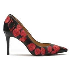 Schwarze Pumps mit floralem besticktem Muster