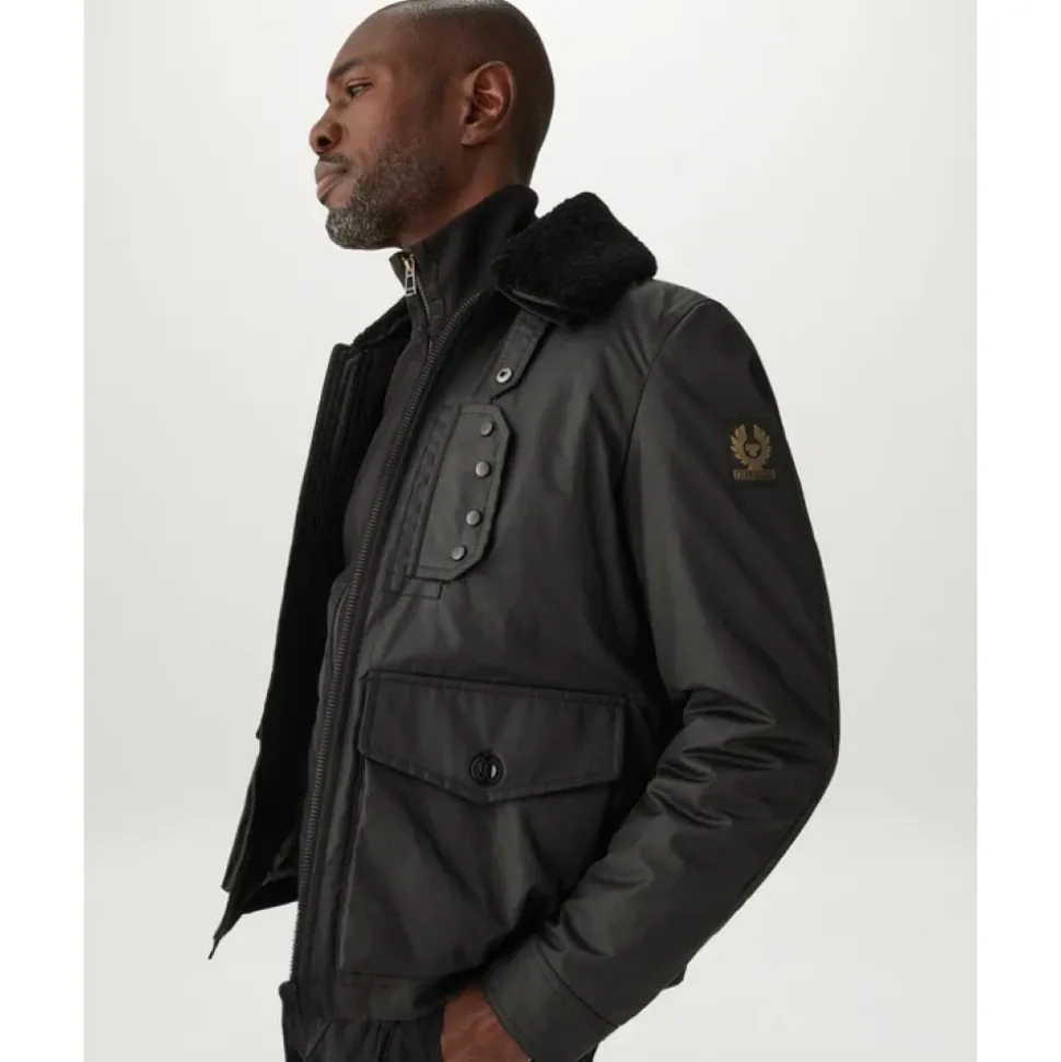 Schwarze Range Jacke mit Schaffellbesatz