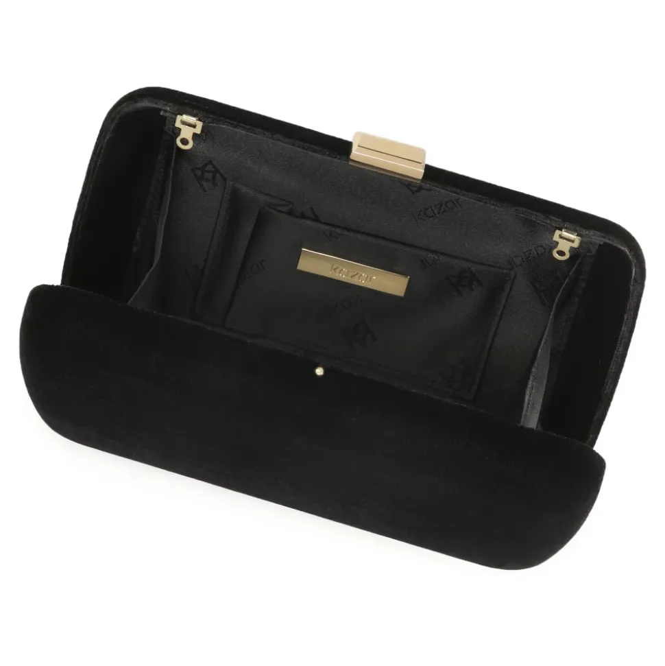 Schwarze Samtstoff Clutch-Tasche