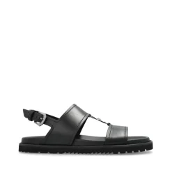 Schwarze Sandalen mit Schnalle und flacher Gummisohle