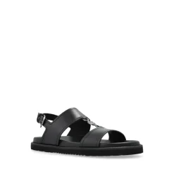Schwarze Sandalen mit Schnalle und flacher Gummisohle
