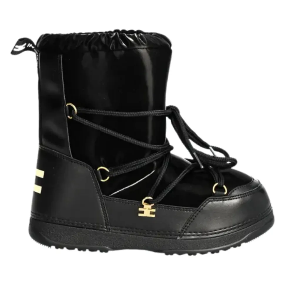 Schwarze Schneestiefel mit Schnürsenkeln