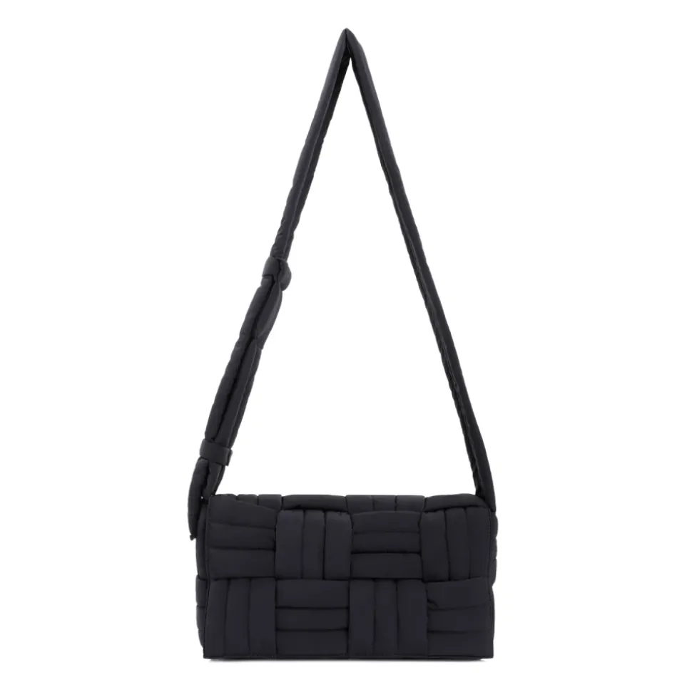 Schwarze Schultertasche mit Steppmuster