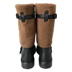 Schwarze Shearling Motorradstiefel