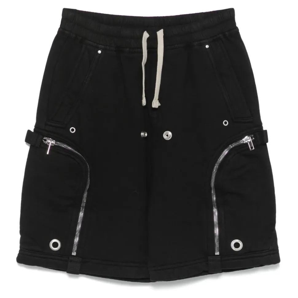 Schwarze Shorts mit tiefem Schritt und Kordel aus Baumwolle