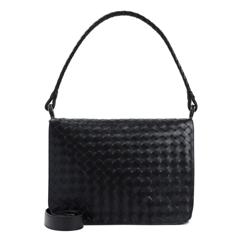 Schwarze Silberne Intrecciato Wing Tasche