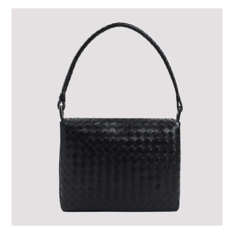 Schwarze Silberne Intrecciato Wing Tasche