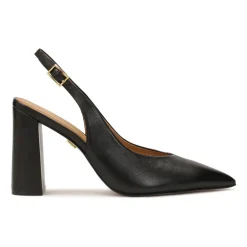 Schwarze Slingback-Pumps mit einem breiten Absatz