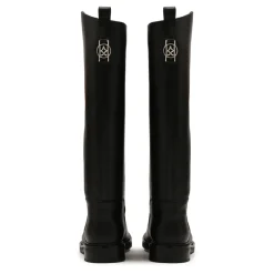 Schwarze Stiefel mit flacher Sohle.Dieses Produkt fällt groß aus.