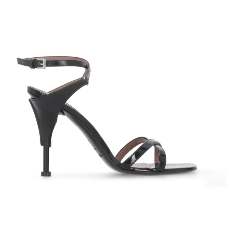 Schwarze Stiletto-Absatz Ledersandalen
