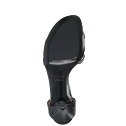 Schwarze Stiletto-Absatz Ledersandalen