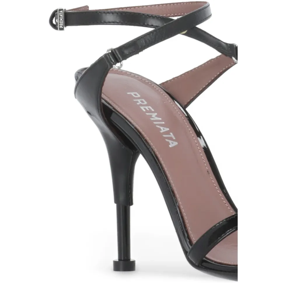 Schwarze Stiletto-Absatz Ledersandalen