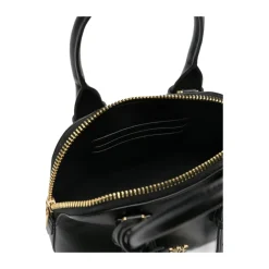 Schwarze Tasche mit oberen Griffen und goldfarbener Hardware