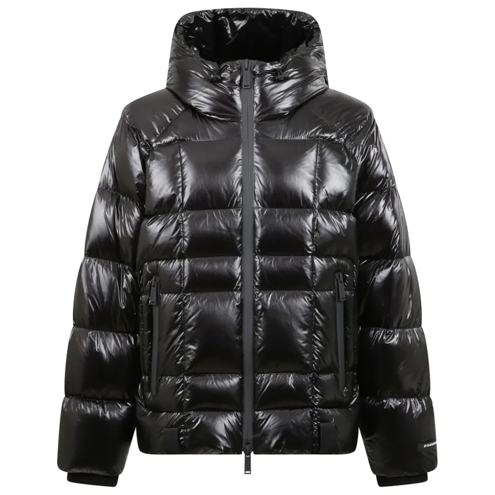 Schwarze Technische Stoff Kapuzenjacke