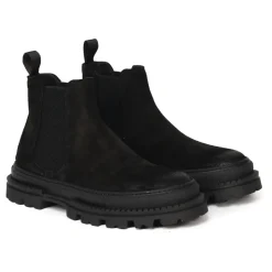 Schwarze Wildleder Flache Schuhe Elastischer Verschluss