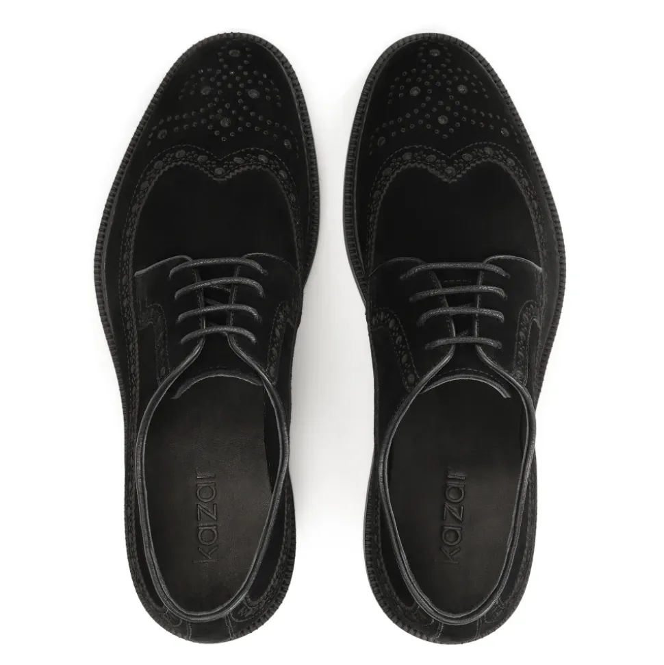 Schwarze Wildleder-Halbschuhe mit Verzierung