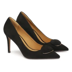 Schwarze Wildlederpumps mit Verzierung