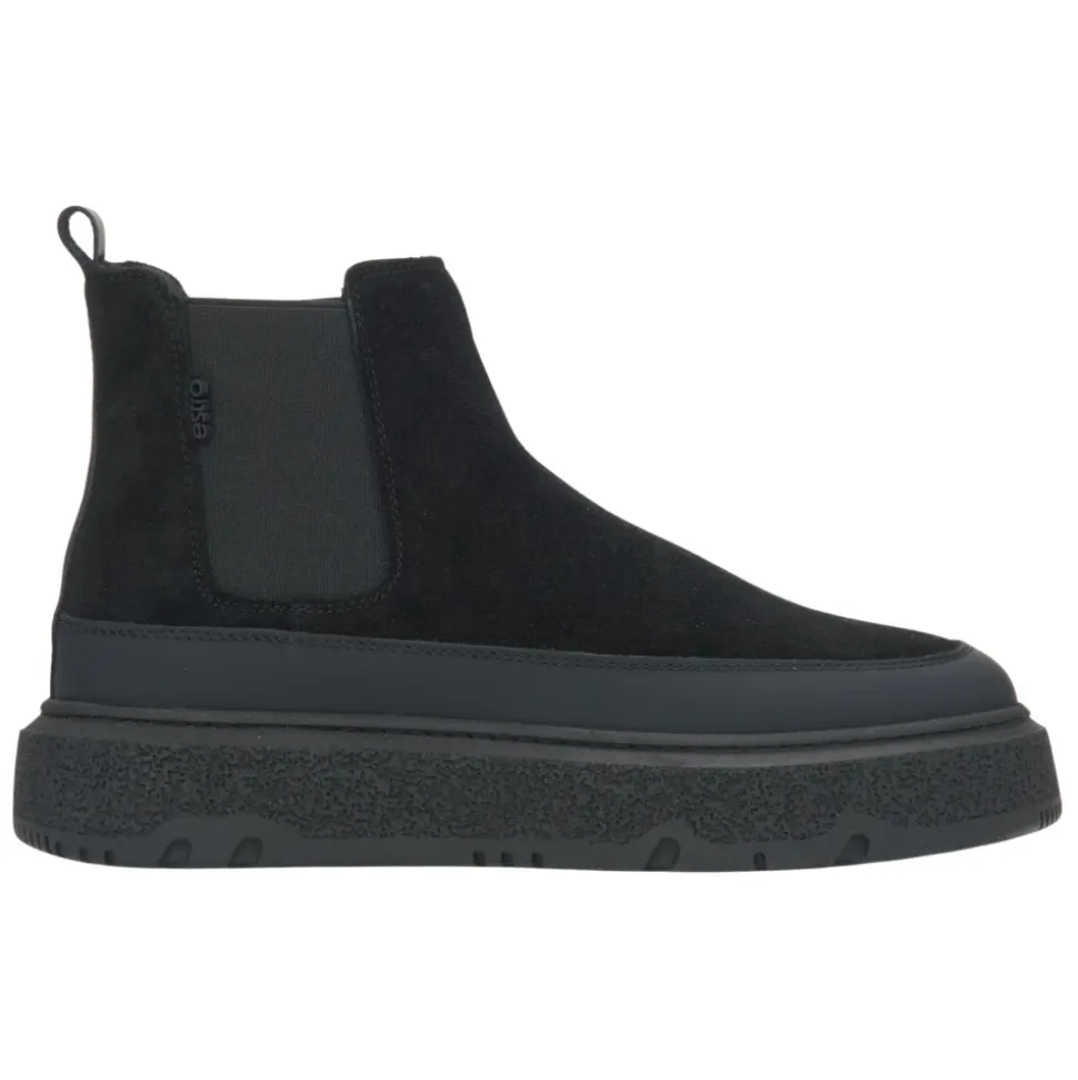 Schwarze Winter Chelsea Stiefel für Frauen aus italienischem echtem Velours mit Pelz