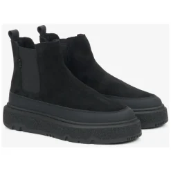 Schwarze Winter Chelsea Stiefel für Frauen aus italienischem echtem Velours mit Pelz