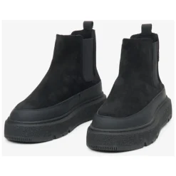 Schwarze Winter Chelsea Stiefel für Frauen aus italienischem echtem Velours mit Pelz