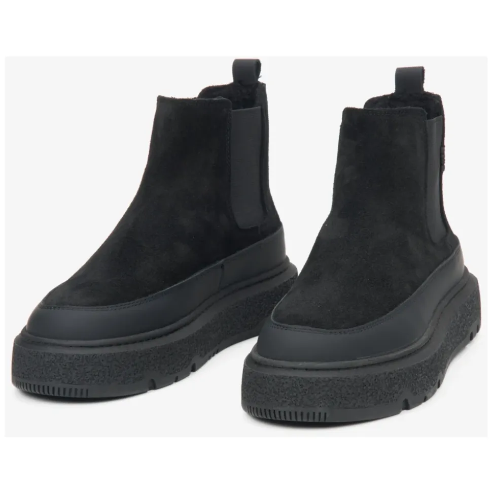 Schwarze Winter Chelsea Stiefel für Frauen aus italienischem echtem Velours mit Pelz