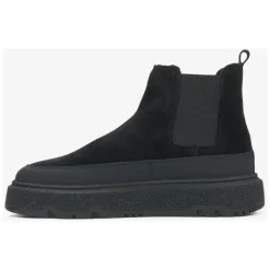 Schwarze Winter Chelsea Stiefel für Frauen aus italienischem echtem Velours mit Pelz