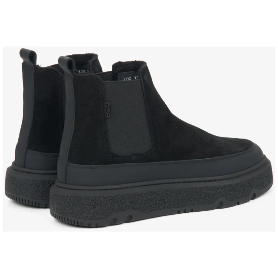 Schwarze Winter Chelsea Stiefel für Frauen aus italienischem echtem Velours mit Pelz