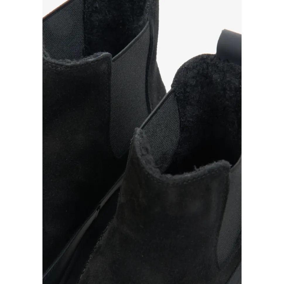 Schwarze Winter Chelsea Stiefel für Frauen aus italienischem echtem Velours mit Pelz