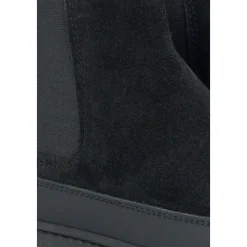 Schwarze Winter Chelsea Stiefel für Frauen aus italienischem echtem Velours mit Pelz