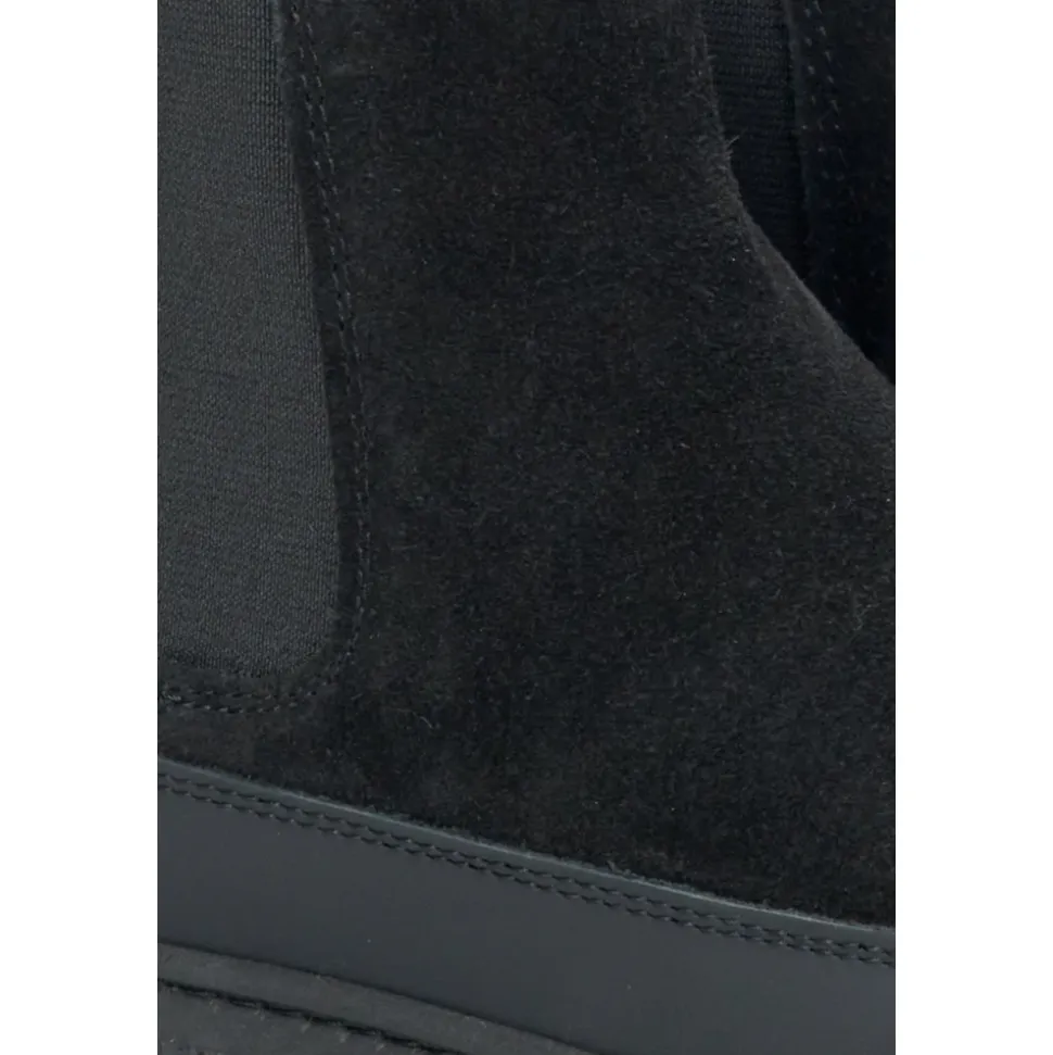 Schwarze Winter Chelsea Stiefel für Frauen aus italienischem echtem Velours mit Pelz