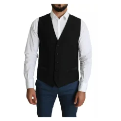 Schwarze Wollformale Weste mit Verstellbarem Riemen