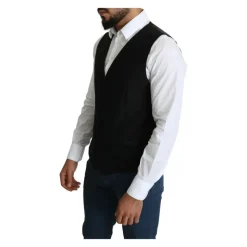 Schwarze Wollformale Weste mit Verstellbarem Riemen