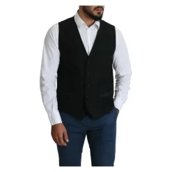 Schwarze Wollformale Weste mit Verstellbarem Riemen