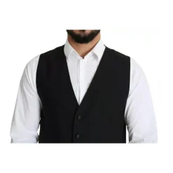 Schwarze Wollformale Weste mit Verstellbarem Riemen