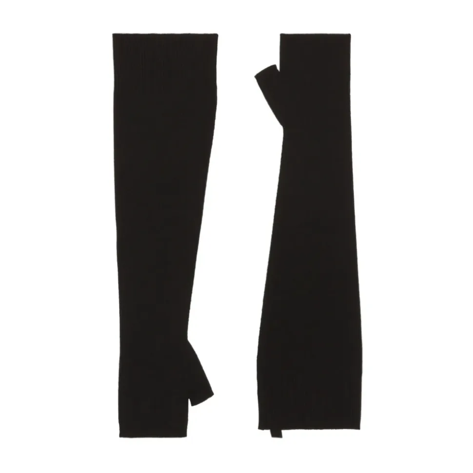 Schwarze Wollgerippte Fingerlose Handschuhe