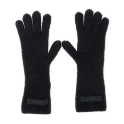 Schwarze Wollmischung Logo Patch Handschuhe