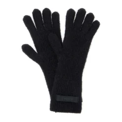 Schwarze Wollmischung Logo Patch Handschuhe