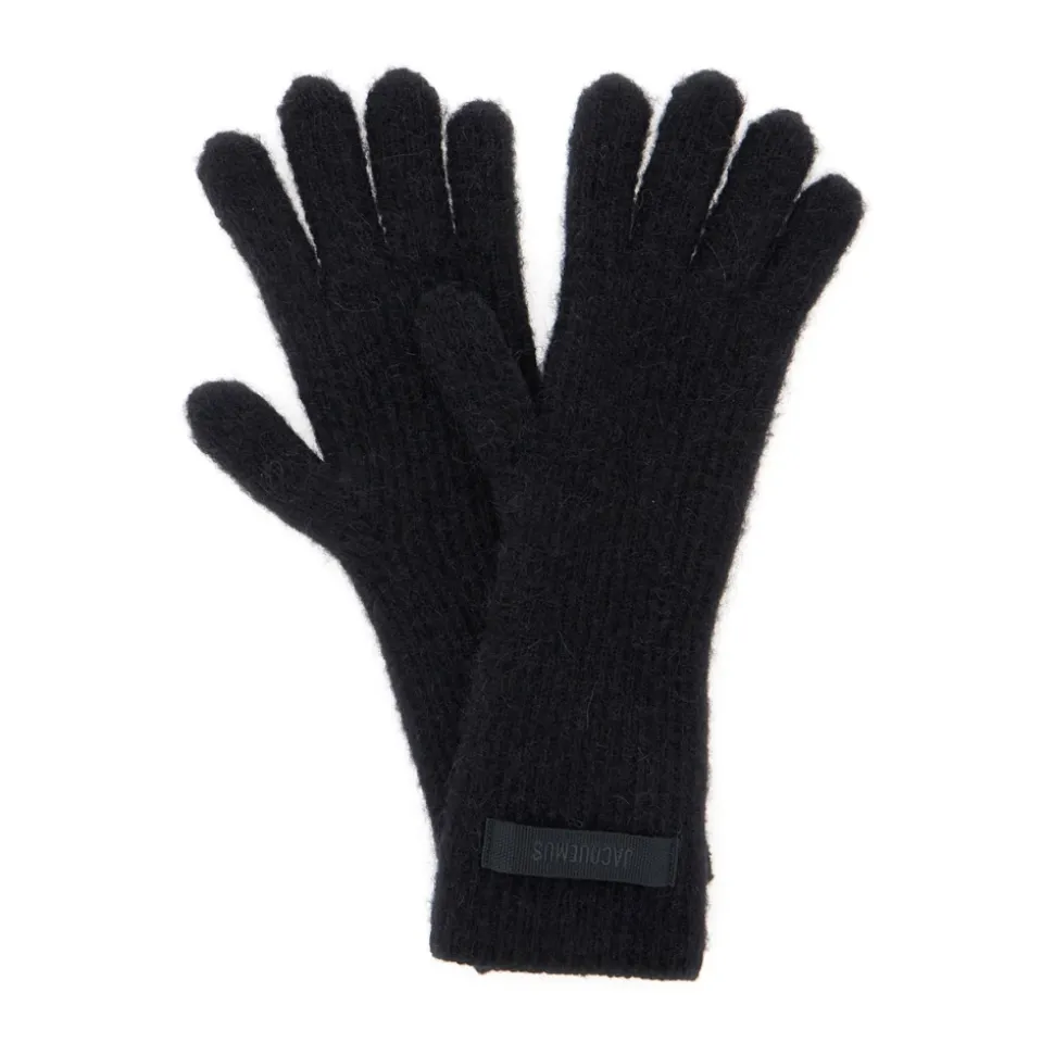 Schwarze Wollmischung Logo Patch Handschuhe