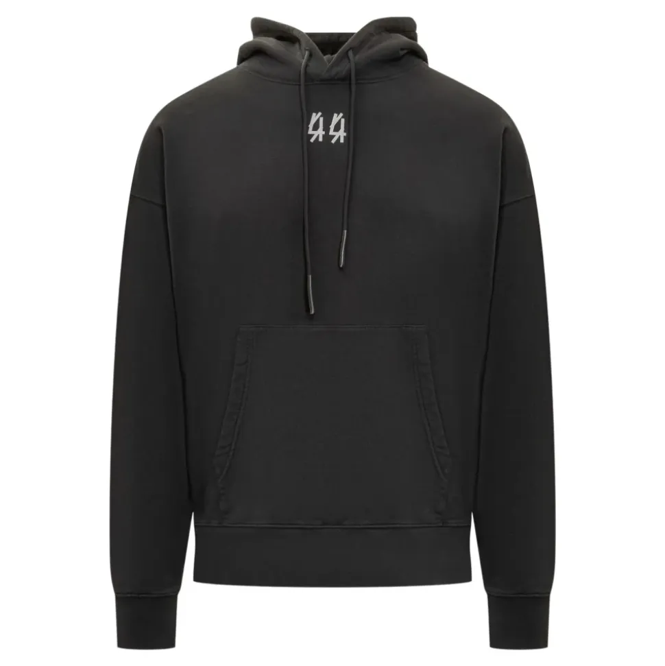 Schwarzer Baumwoll-Logo-Hoodie-Pullover