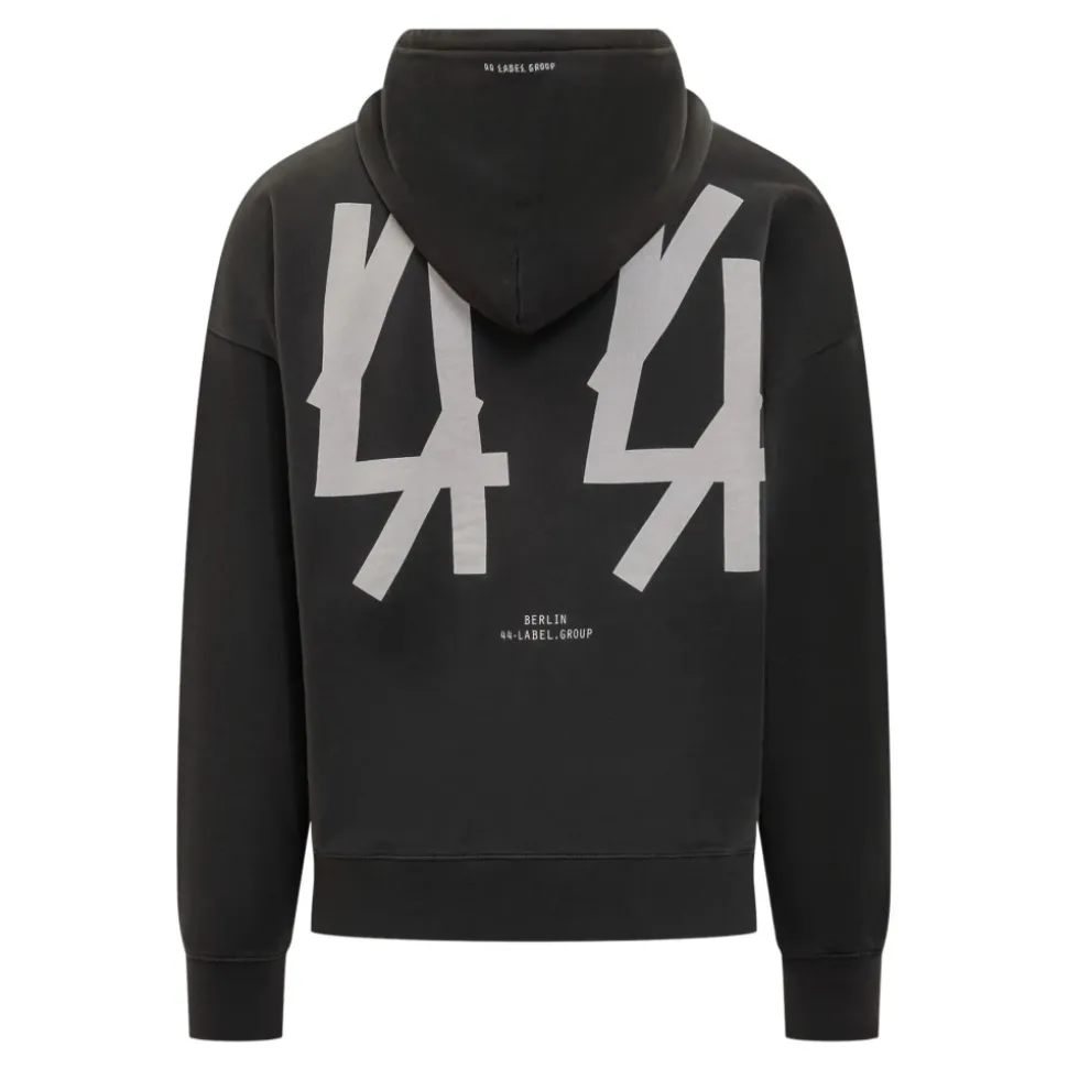 Schwarzer Baumwoll-Logo-Hoodie-Pullover
