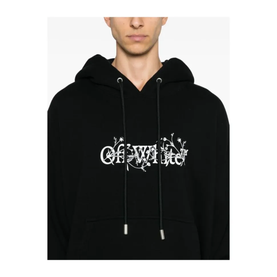 Schwarzer Baumwoll-Logo-Print-Hoodie